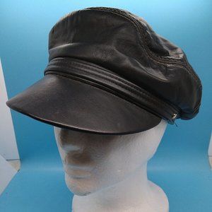 Henschel Men's Black Leather Stretch Lightweight Peaked Hat Size Small Biker